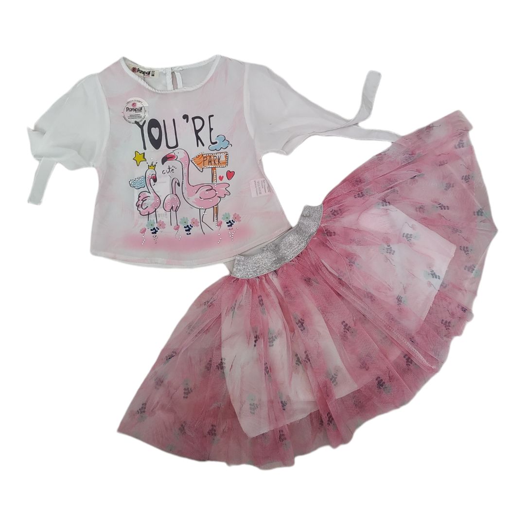 Комплект PAMPAI футболка. юбка (1-4 года. цвет: белый-розовый) 4257