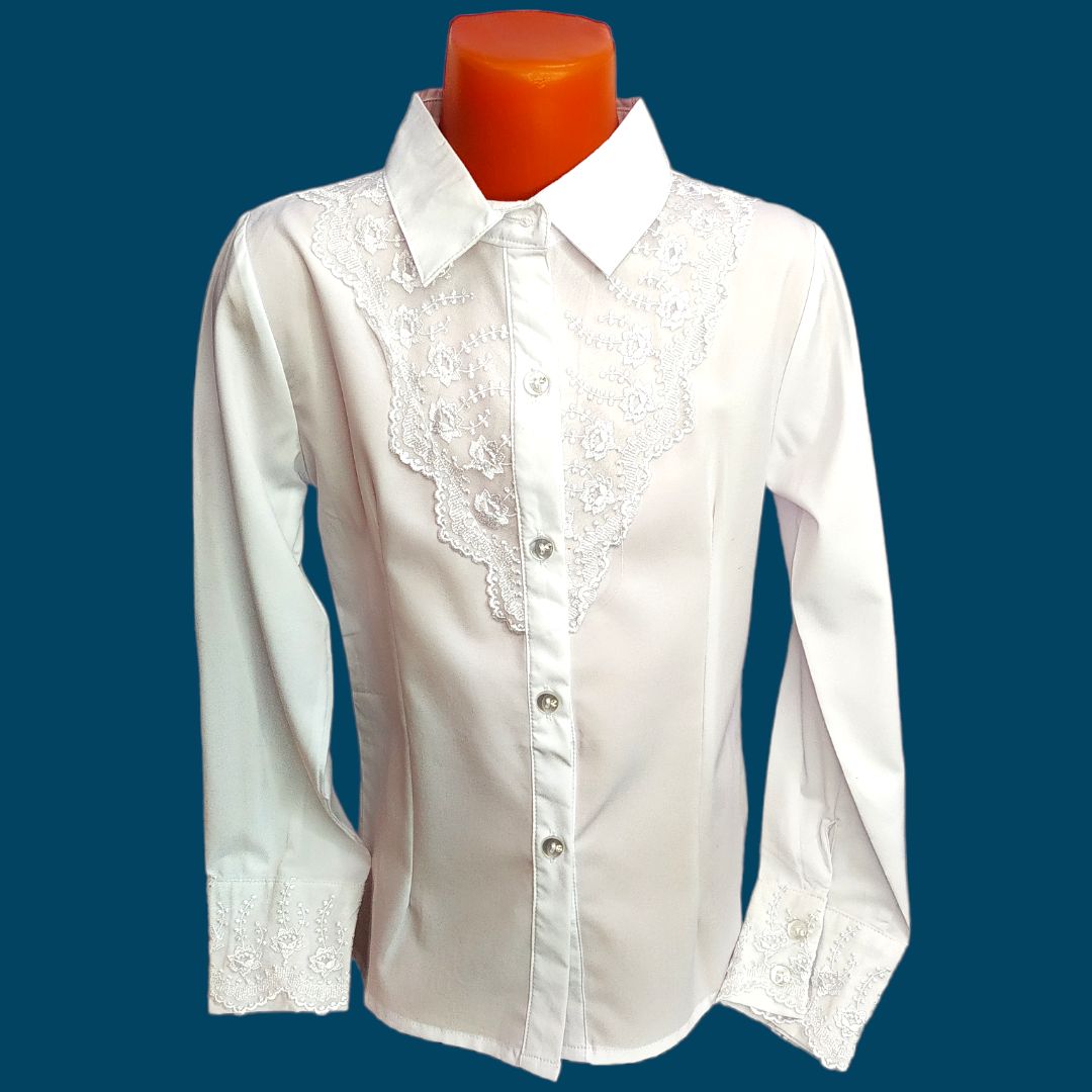 Рубашка SASHA школа, дев (р.128-152 см, д/рукав, белый) 2397
