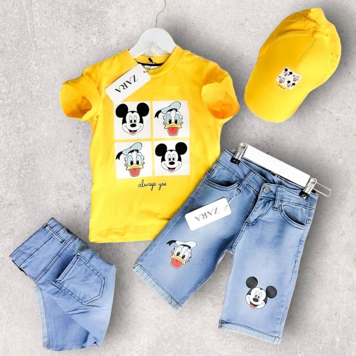 Комплект ZR футболка, шорты. бейсболка (2-10 лет. желтый-голубой) 303
